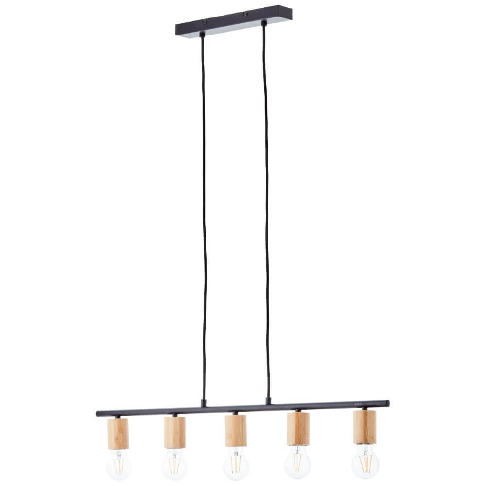 5-lichts hanglamp Kerry zwart met hout Brilliant 4004353408960