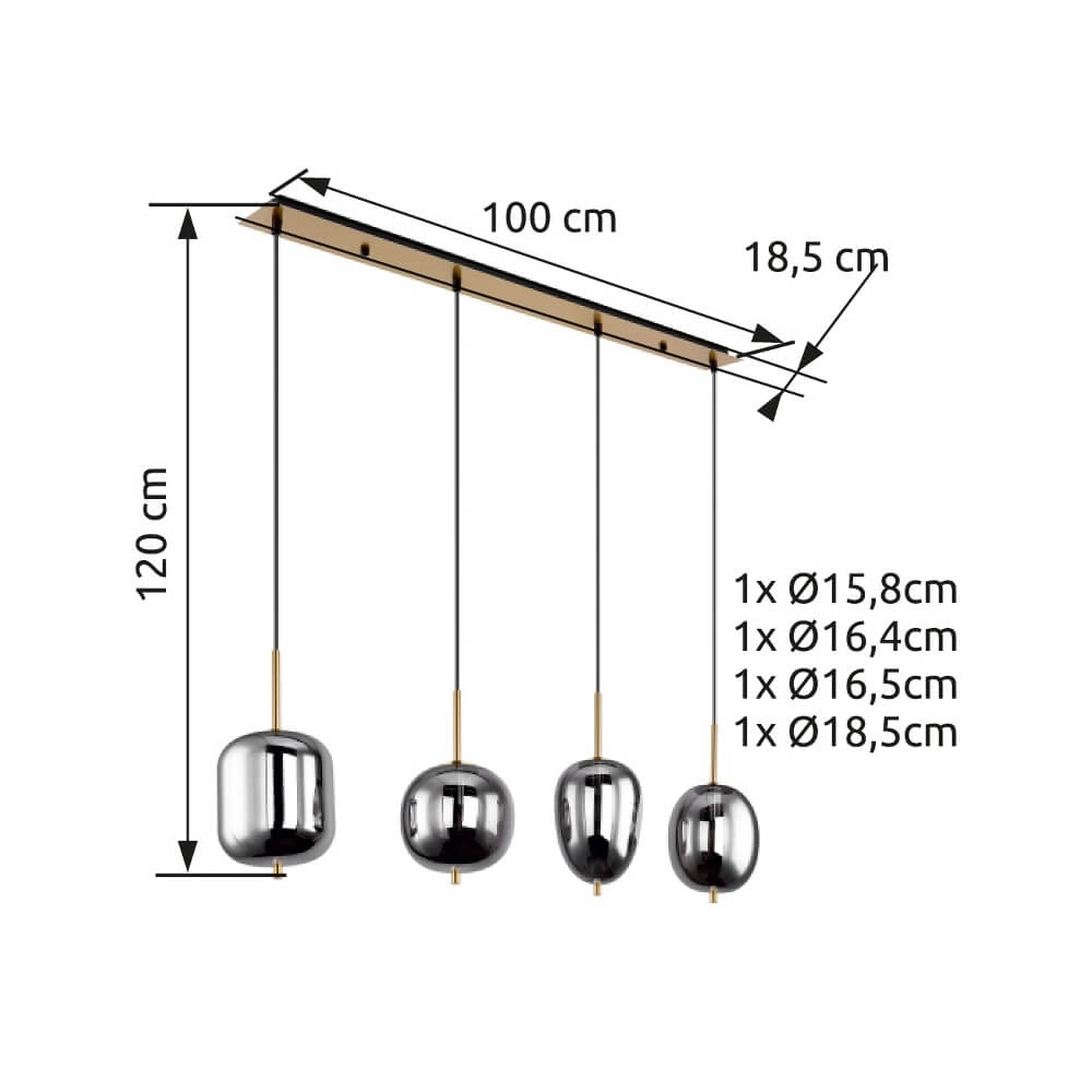 Gouden hanglamp Blacky I 4-lichts Globo 9007371416042
