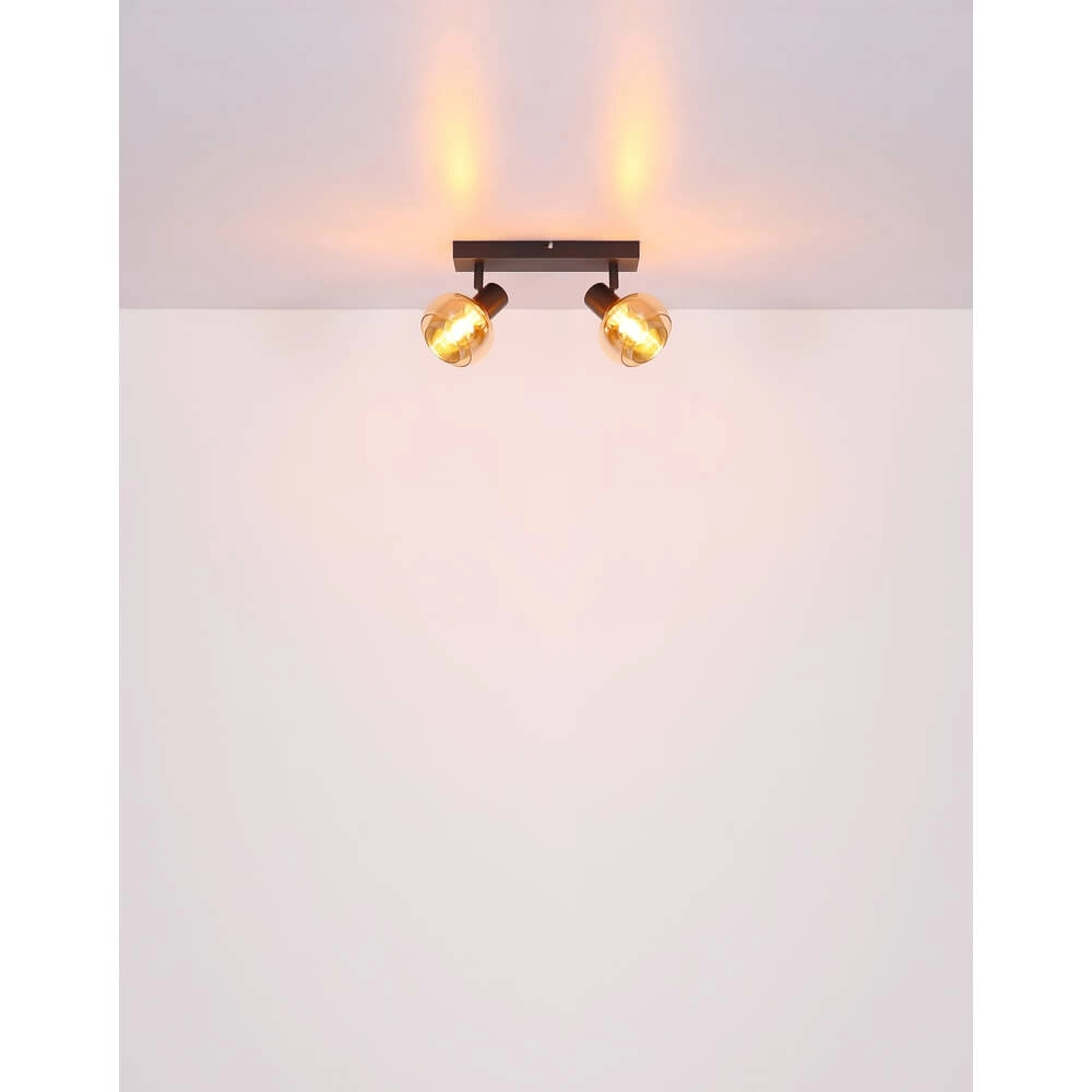 Zwarte plafondlamp Tokki 2-lichts amber smoke glas Globo 9007371455027