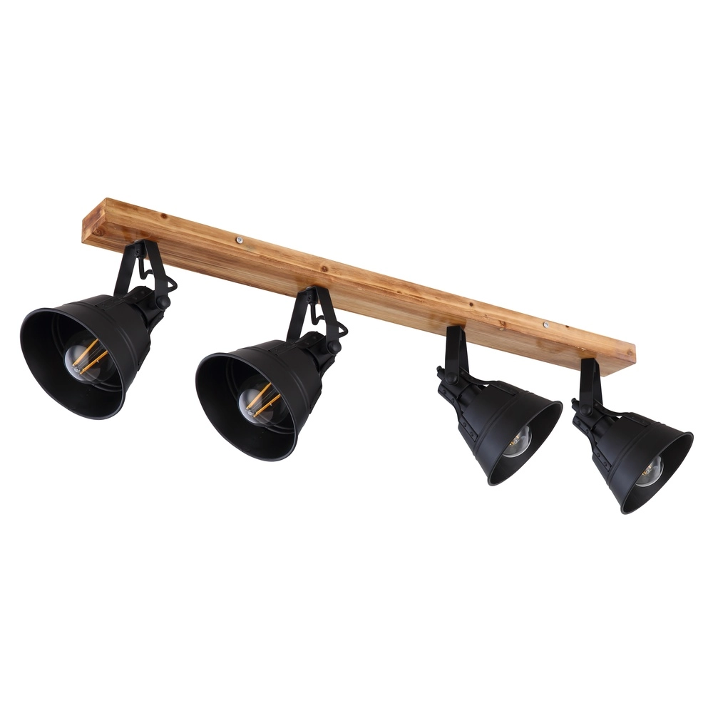 Landelijke plafondlamp Günther 4-lichts zwart met hout Globo 9007371404735