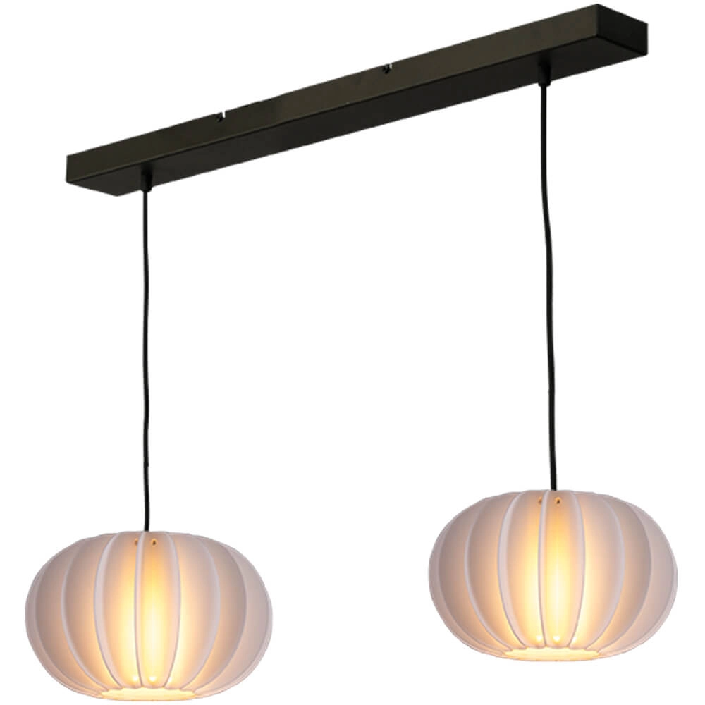 2-lichts hanglamp Arena met witte kappen 2-lichts hanglamp Arena met witte kappen