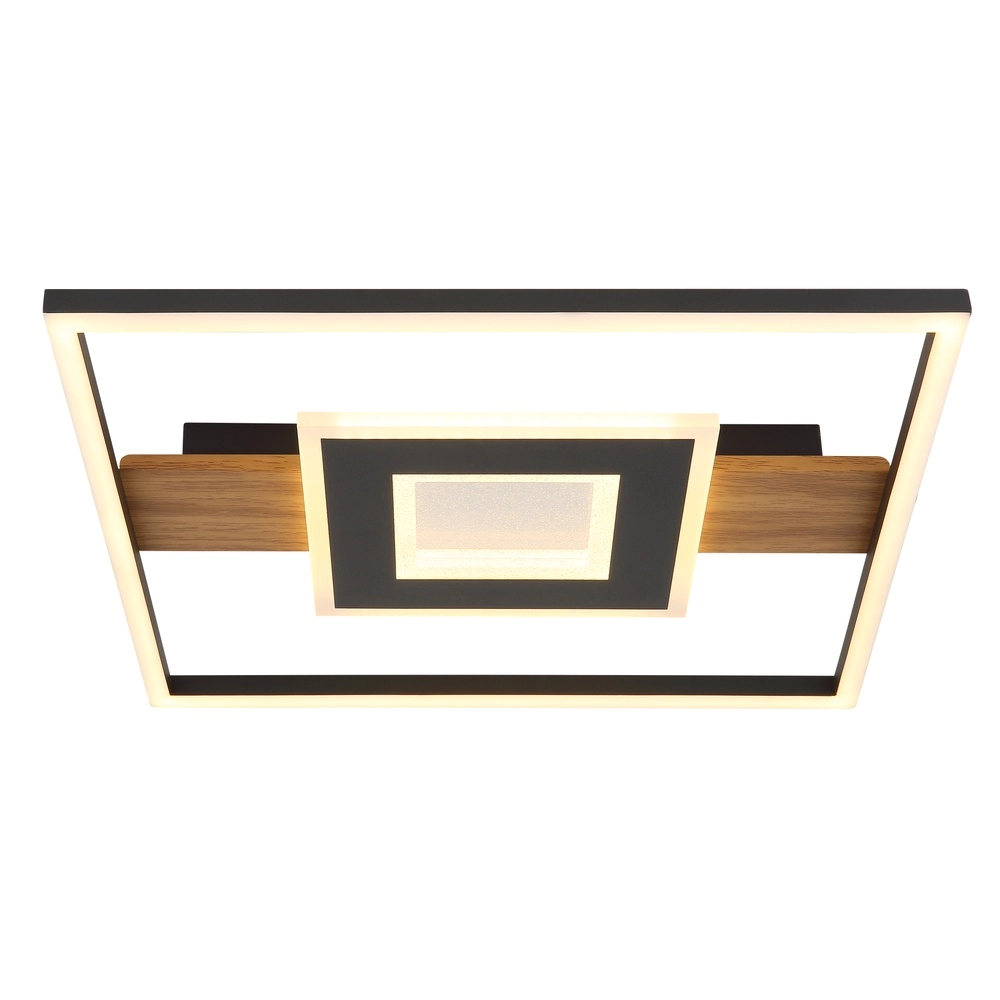 Strakke plafondlamp Pikara zwart met hout Globo 9007371465712