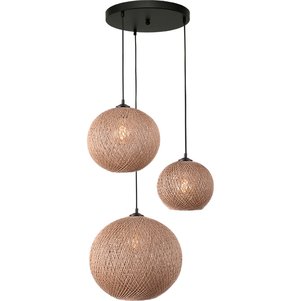 3-lichts hanglamp Corda Ø 35cm rotan vario