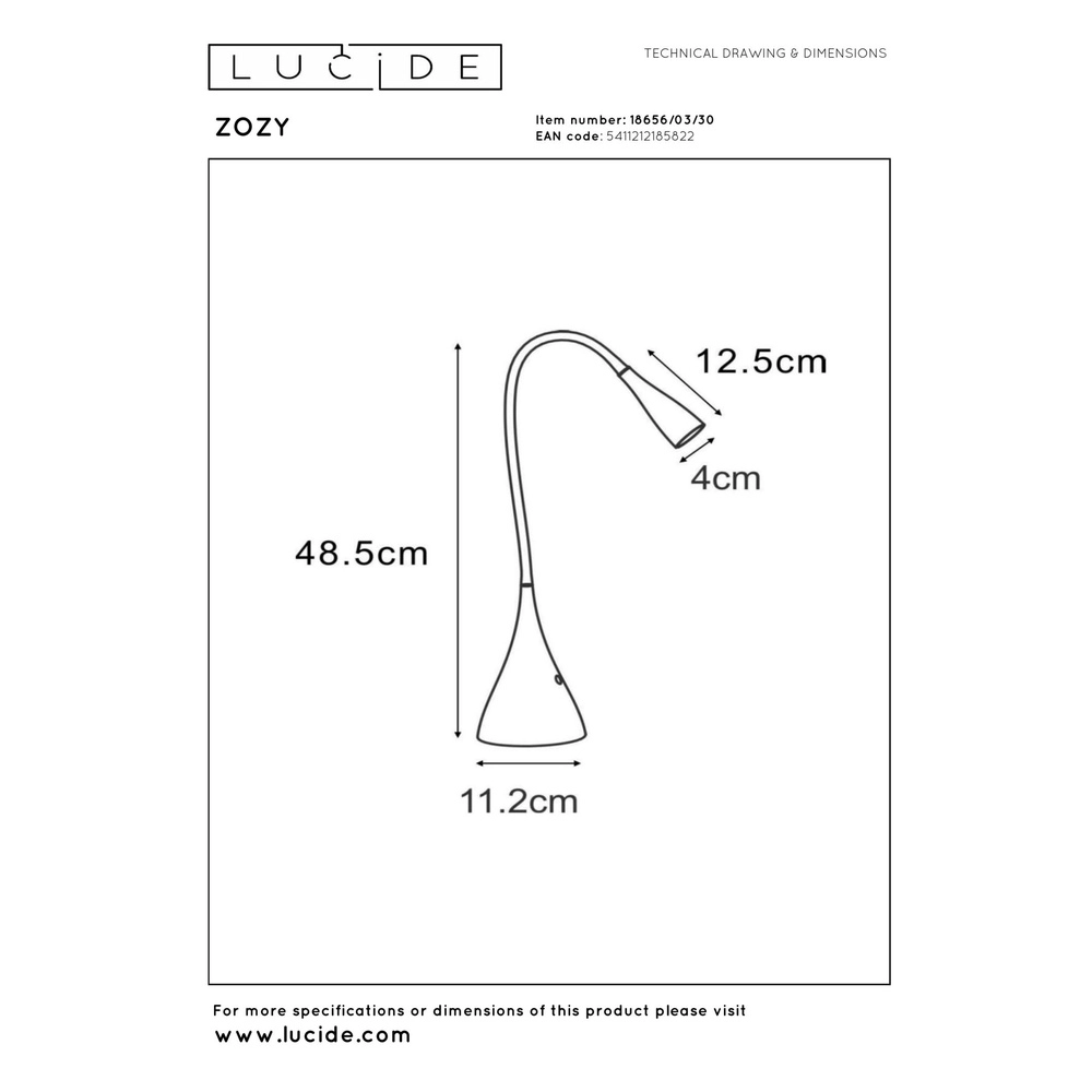 Bureaulamp Zozy 3 staps dimbaar zwart Lucide 5411212185822