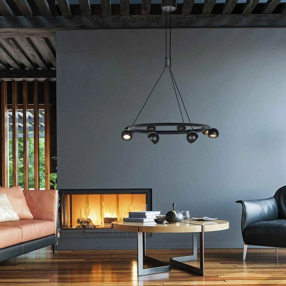 8-lichts hanglamp Marcadore rond zwart Steinhauer 8712746176636