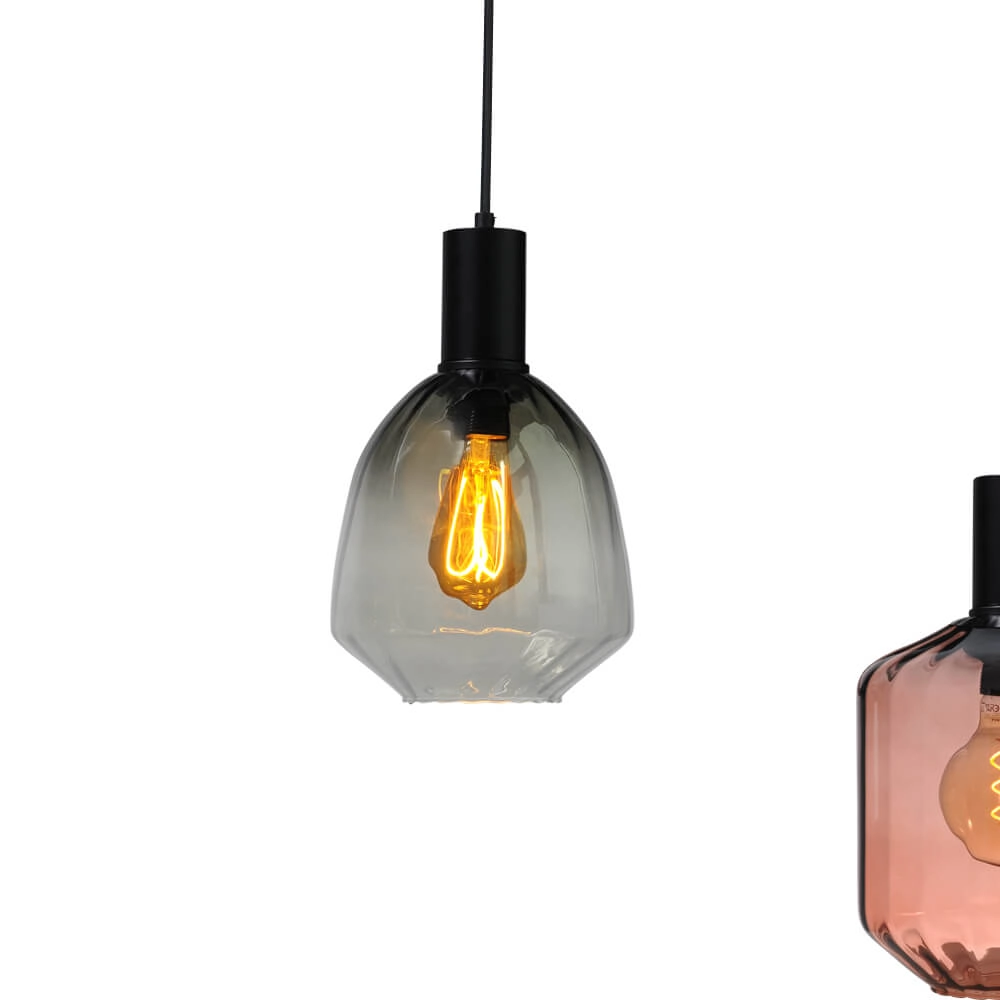 6-lichts hanglamp - zwart - Porto met verschillende glazen Masterlight 8718121270685
