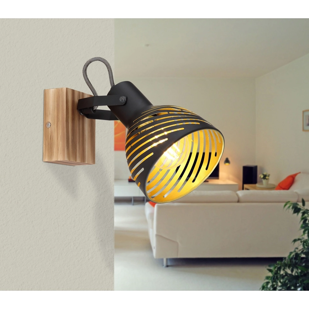 Wandlamp Lenna hout met zwart Globo 9007371419685