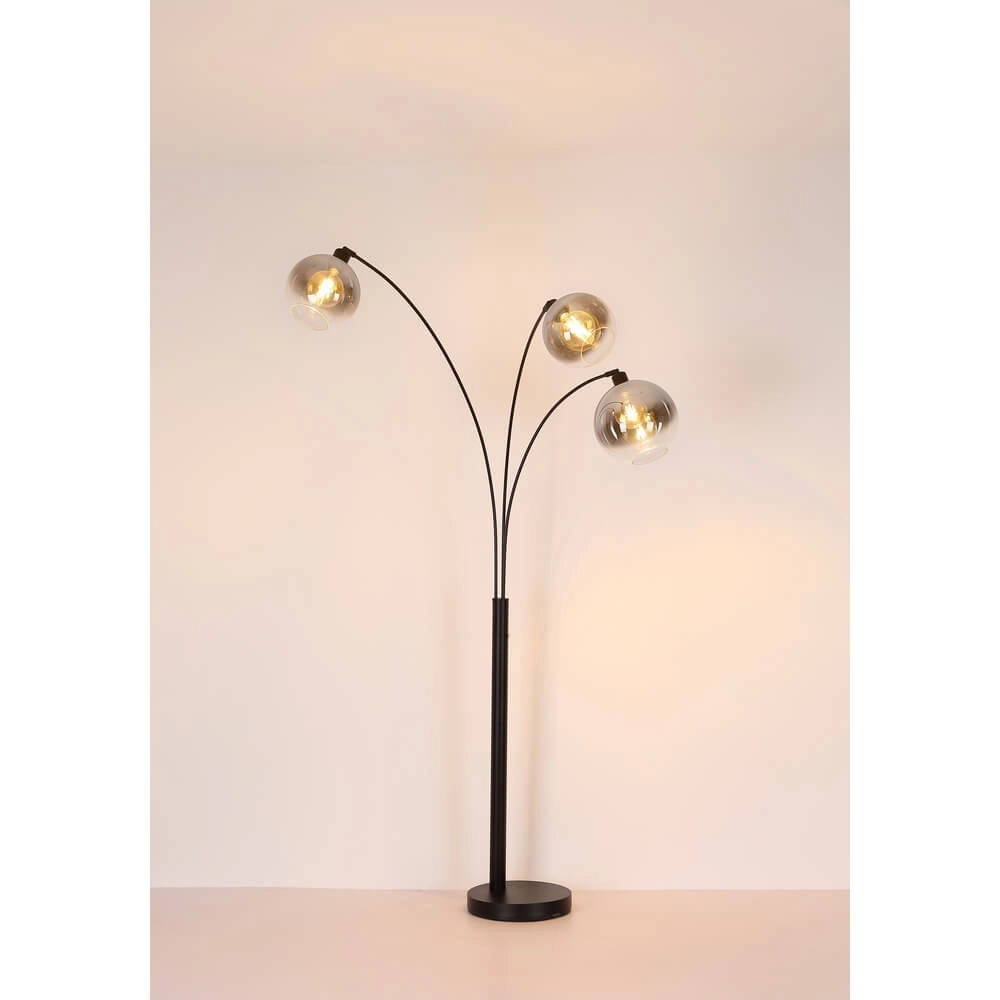 Zwarte vloerlamp Newcastle bol smoke glas 3-lichts Globo 9007371449798