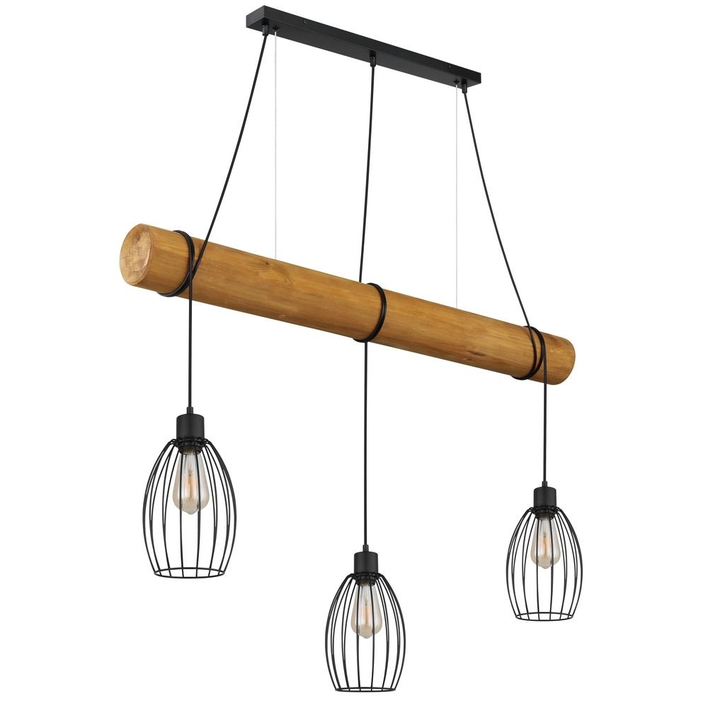 Landelijke hanglamp Berti 3-lichts hout met zwart Globo 9007371583331