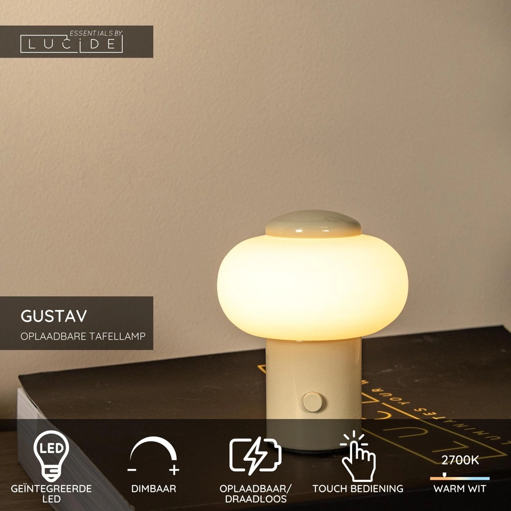 Oplaadbare tafellamp Gustav zand bruin Lucide 5411212442079