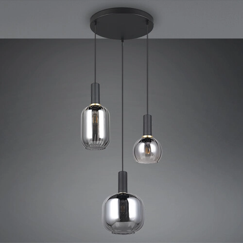 Eetkamer hanglamp Diva 3-lichts - smoke glas Trio 4017807614565