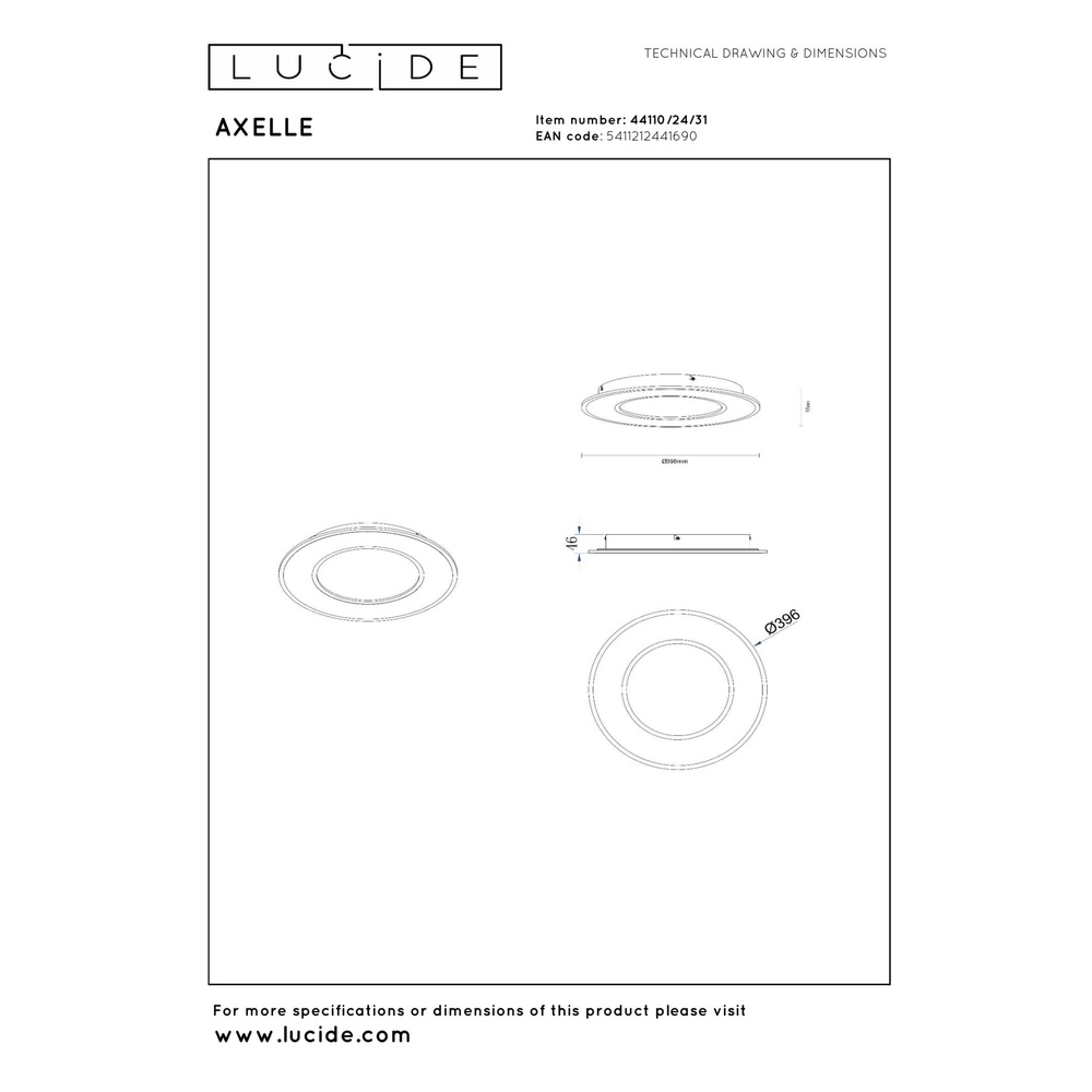 Design plafonniere Axelle wit 2700K Lucide 5411212441690