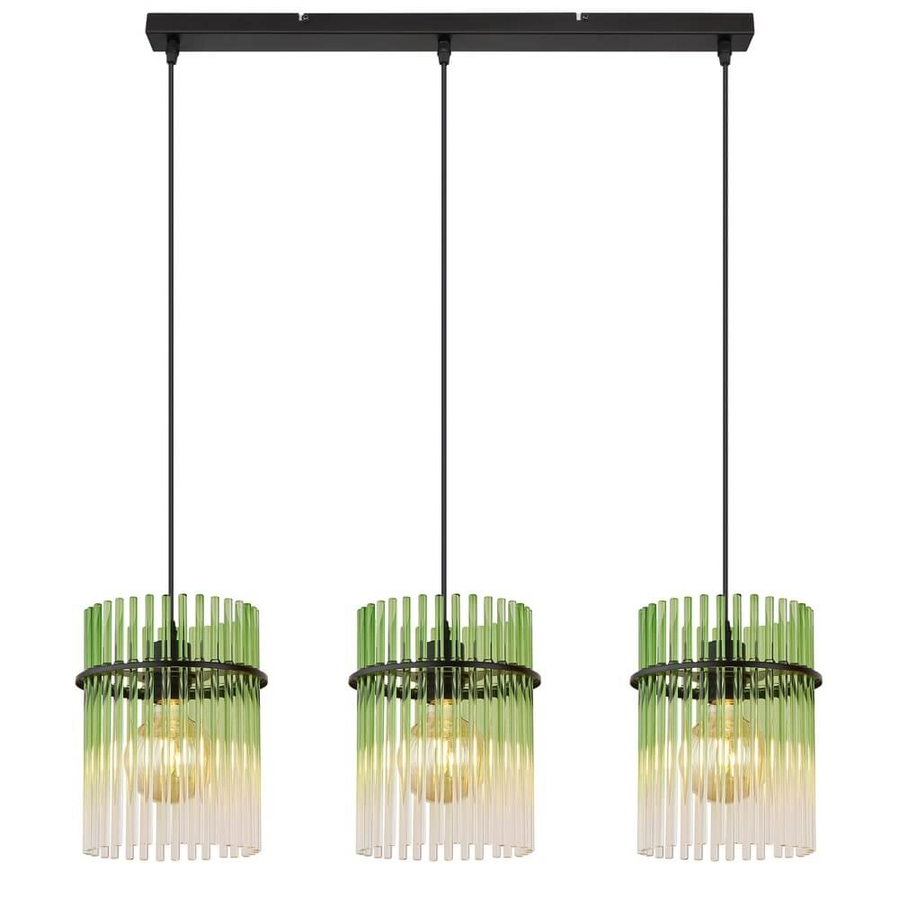 Zwarte hanglamp Gorley met groen glas 3-lichts Globo 9007371474974
