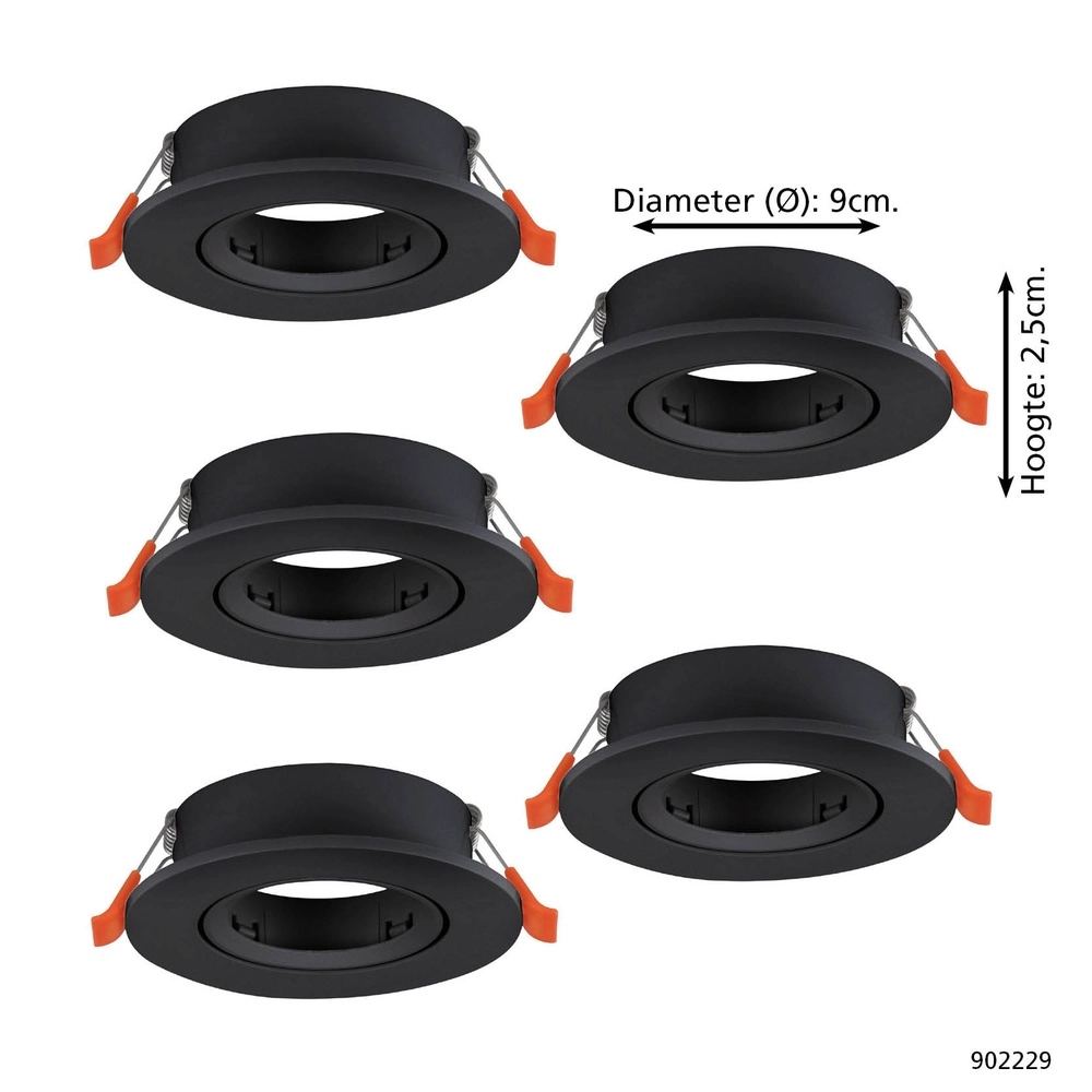 Set van 5 inbouwspots Barranco zwart Ø 9cm Eglo 9008606359134