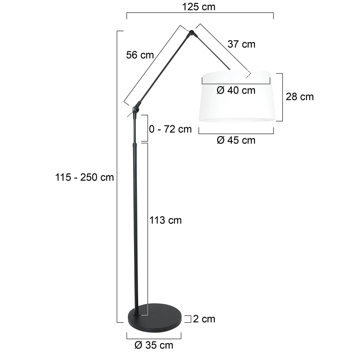 Verstelbare vloer schemerlamp Prestige Chic 35cm zwart met linnen wit Steinhauer 8712746146547