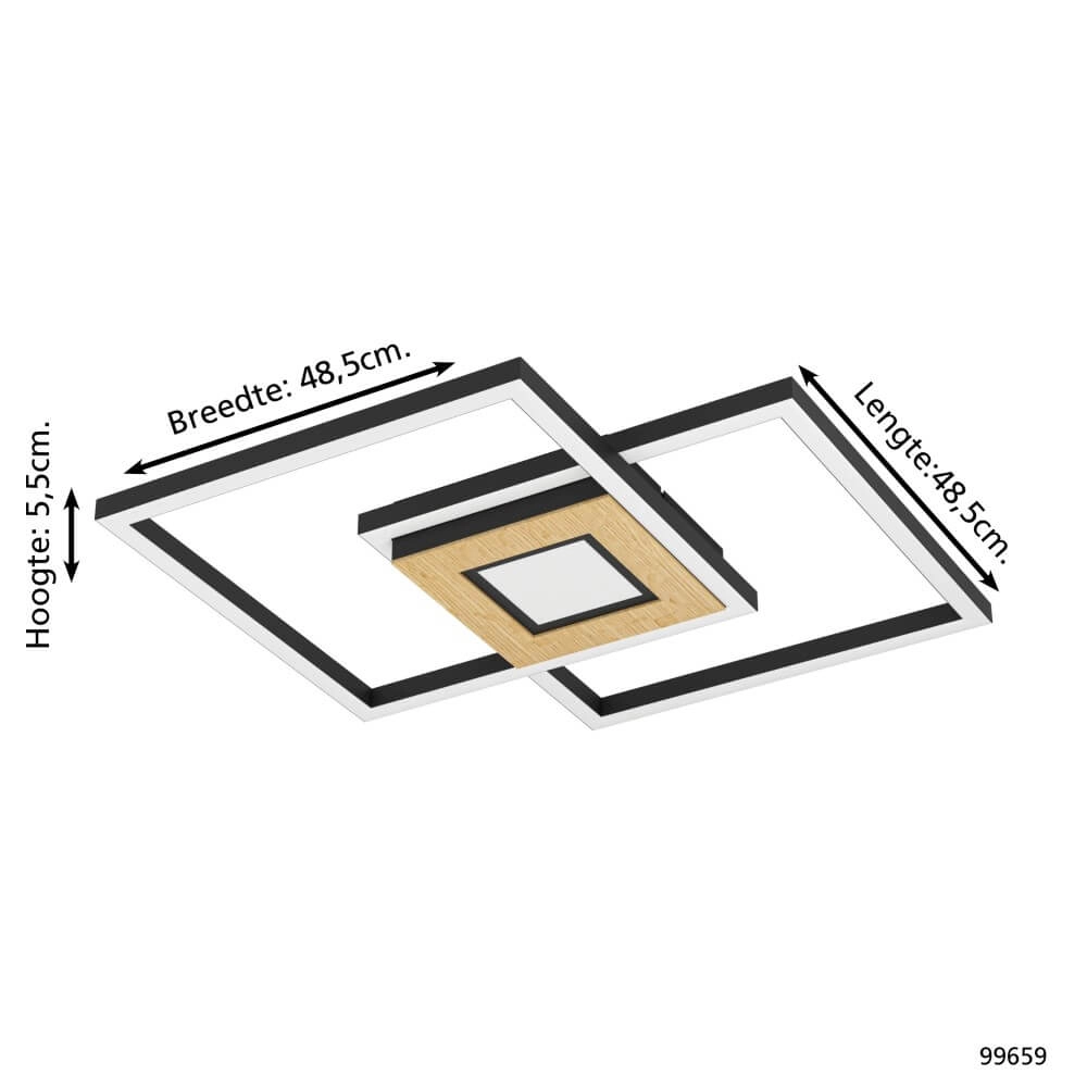 Led plafondlamp Marinello zwart met hout Eglo 9008606327881