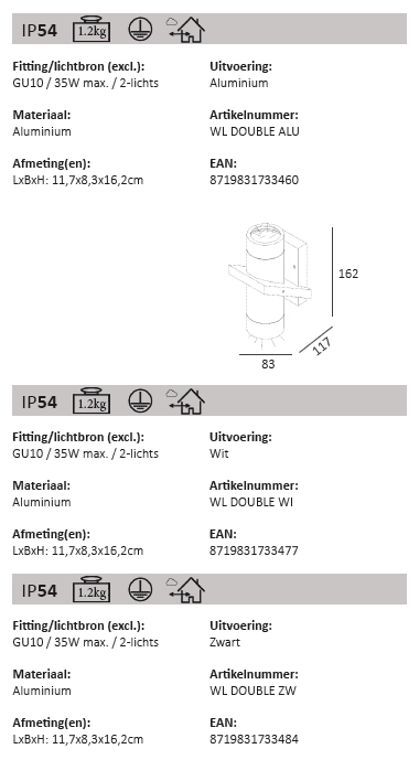 Zwarte wandspot Double Artdelight 8719831733484