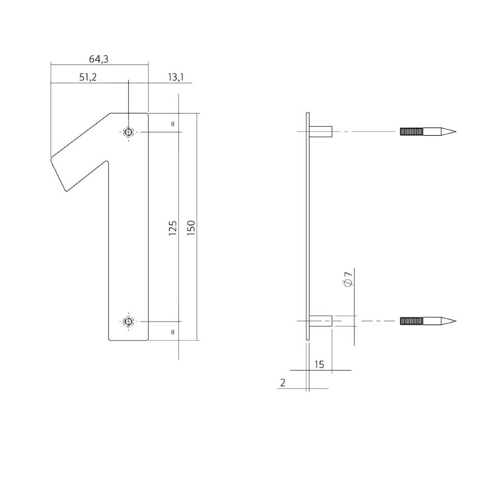 Huisnummer 1 Numbra 150x2mm RVS Intersteel 8714186126707