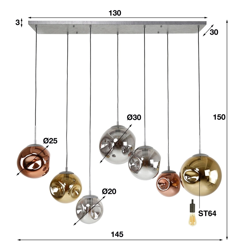 7-lichts hanglamp Stellar gekleurde bollen Lyora 8716803511682
