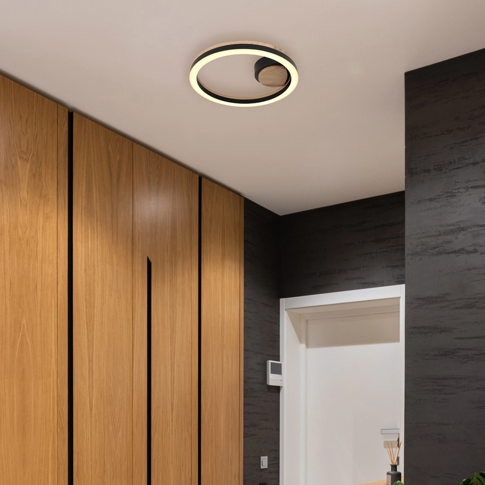 Plafondlamp Beatrix rond zwart met hout Globo 9007371445417