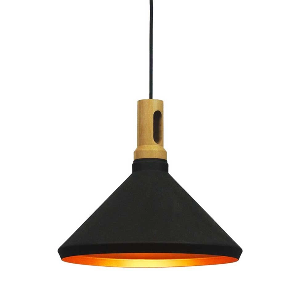 Strakke hanglamp Cornet Ø 41cm zwart met hout