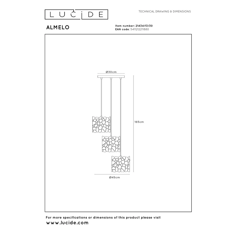Hanglamp Almelo 3-lichts zwart met gouden binnenkant rond Lucide 5411212211880