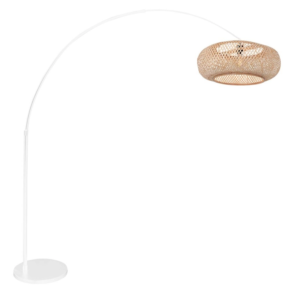 Witte booglamp Maze Naturel met rotan kap