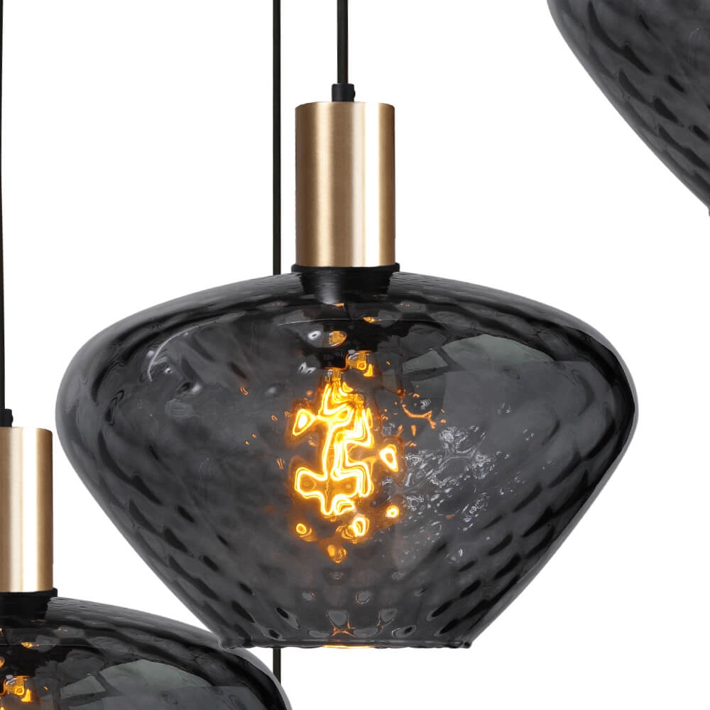 5-lichts vide hanglamp - goud - Porto met Blossom smoke glazen Masterlight 8718121271095