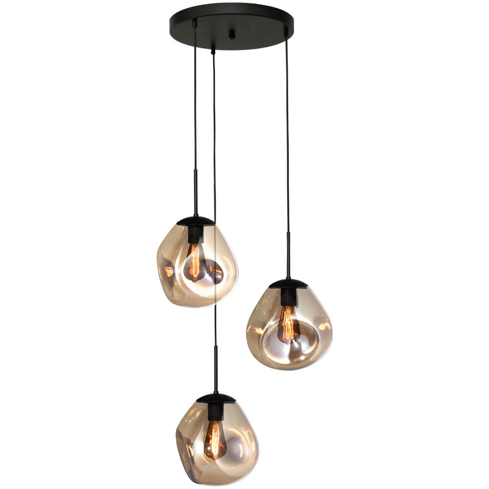Pendel hanglamp Lava 3x goud glas Ø 24cm