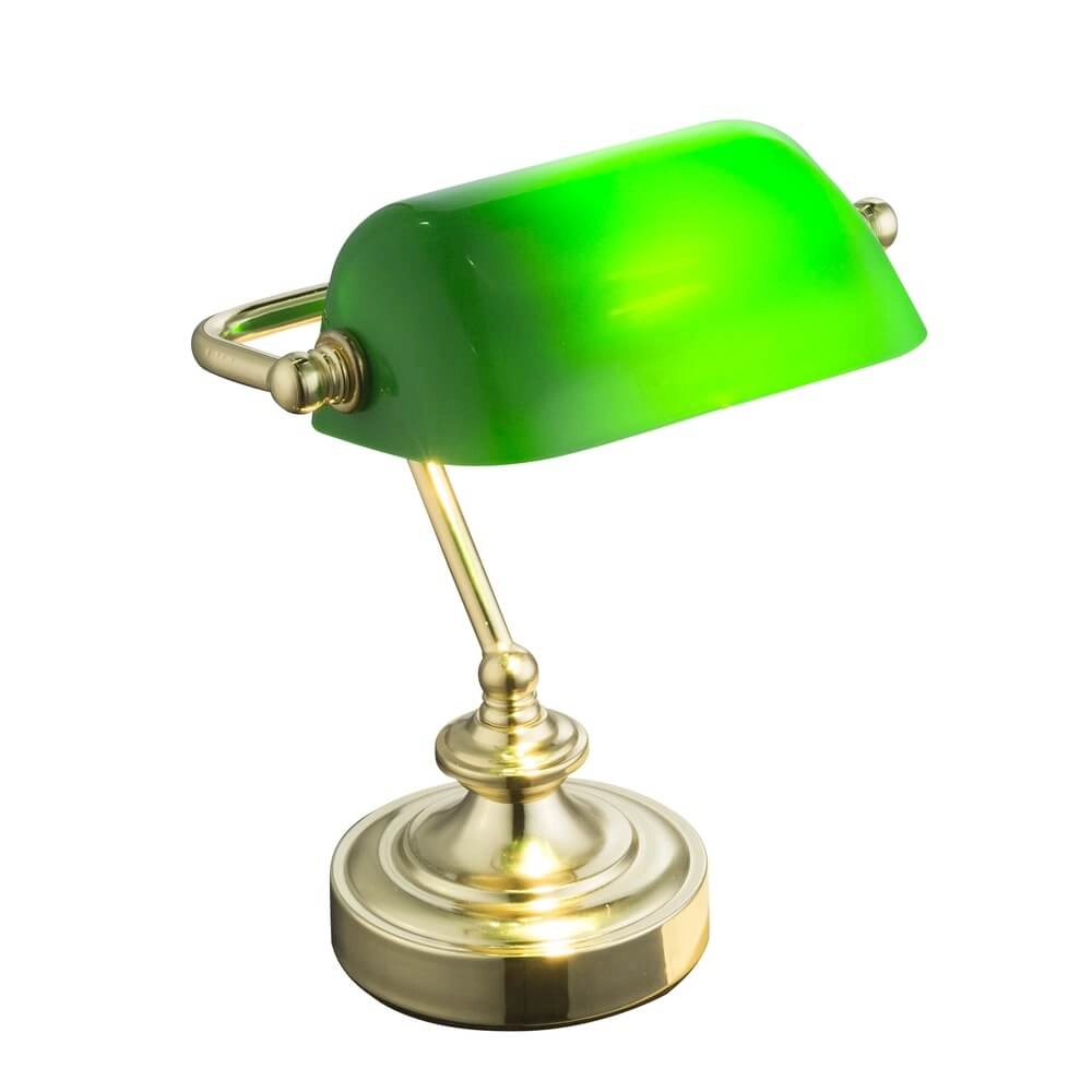 Klassieke bureaulamp Antique goud met groen glas Globo 9007371357451