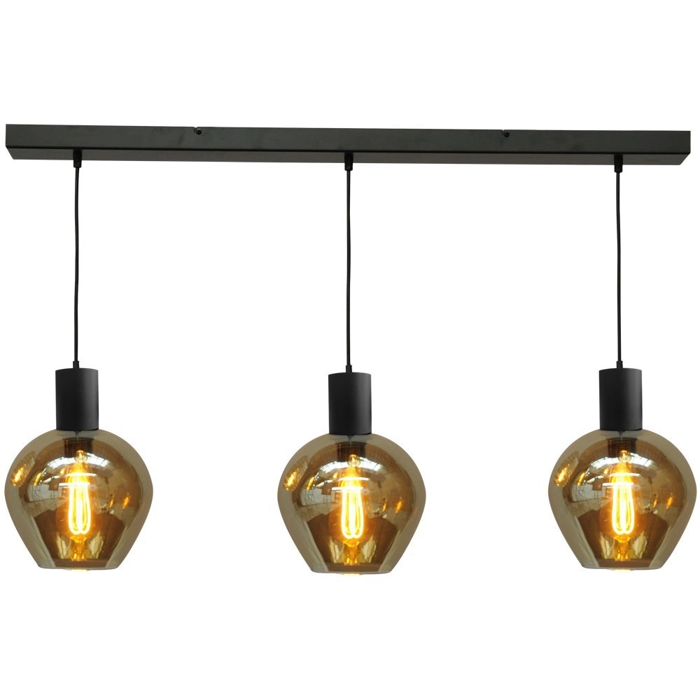 Zwarte hanglamp eetkamer Bounty 3-lichts rond glas
