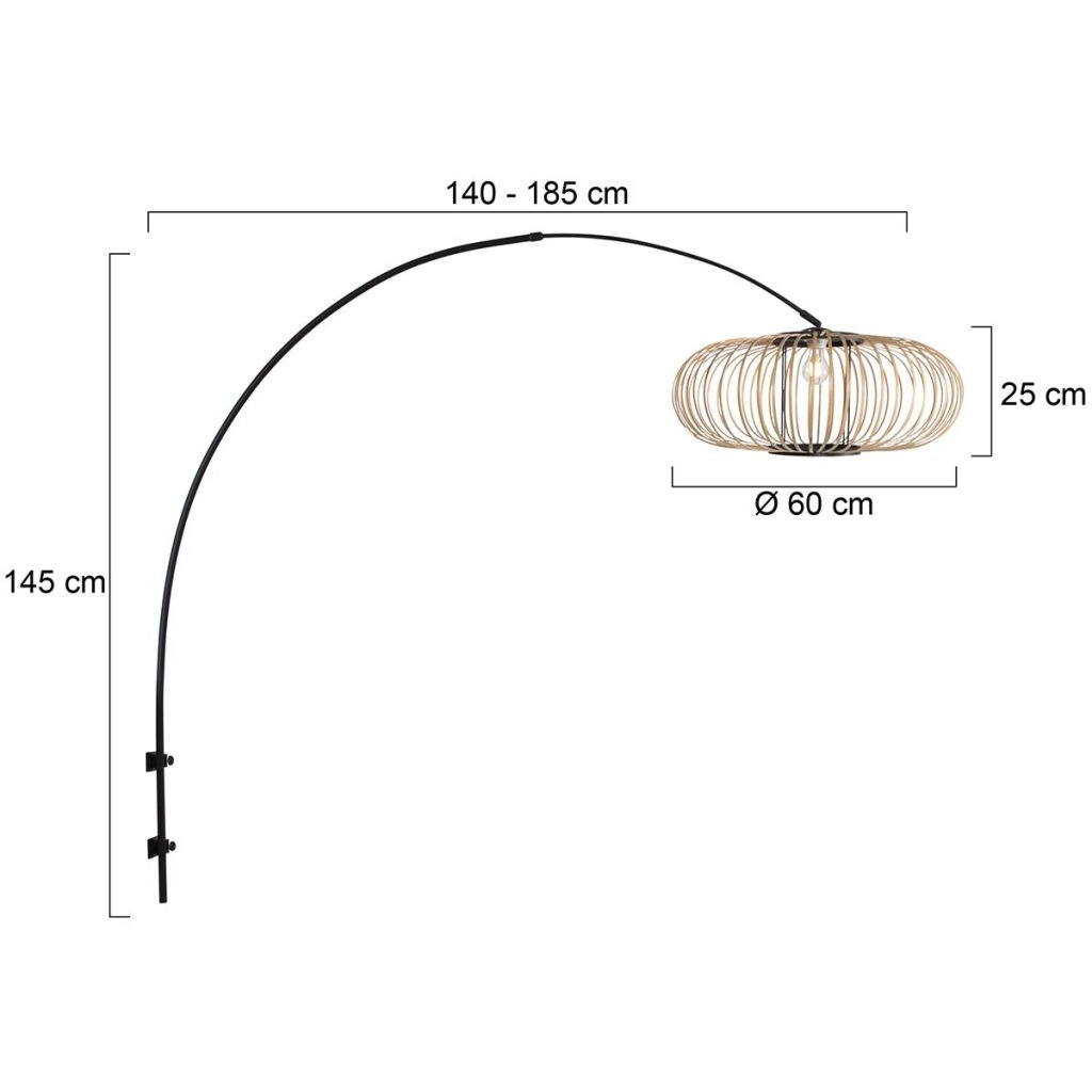 Zwarte wandlamp Sparkled Light met bamboe kap Ø60cm Steinhauer 8712746182026