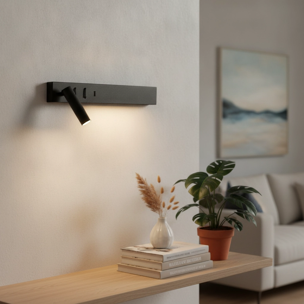 Bedlampje Vida links zwart met usb