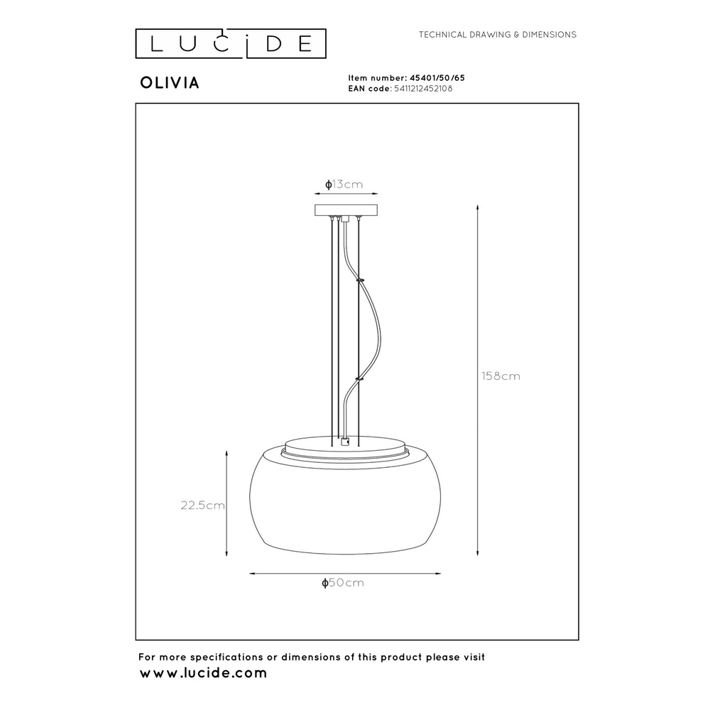 Design hanglamp Olivia Ø 50cm zwart met smoke glas Lucide 5411212452108