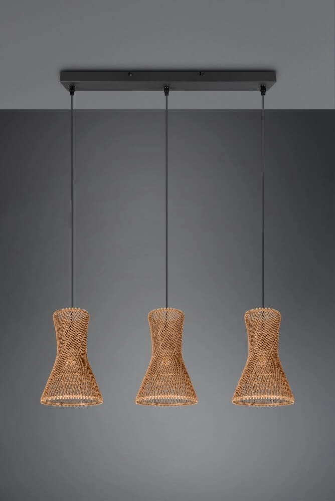 3-lichts hanglamp Bijou zwart met rotan Trio 4017807637298