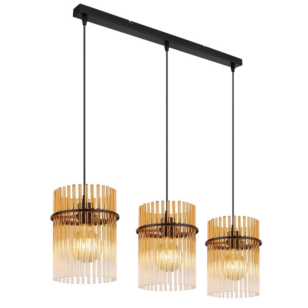 Zwarte hanglamp Gorley met amberglas 3-lichts
