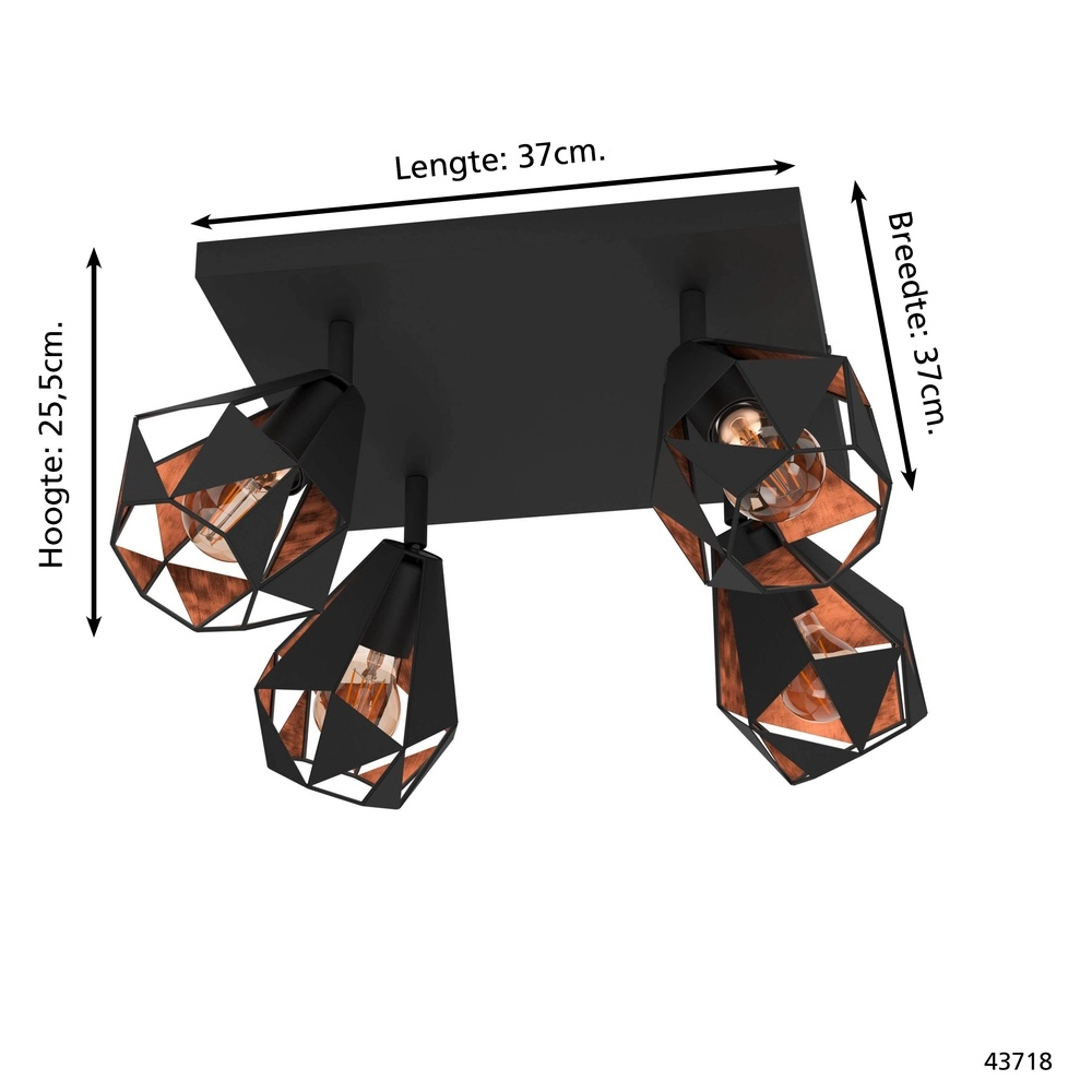 Zwarte plafondlamp Carlton 7 4L - met koper Eglo 9002759437183