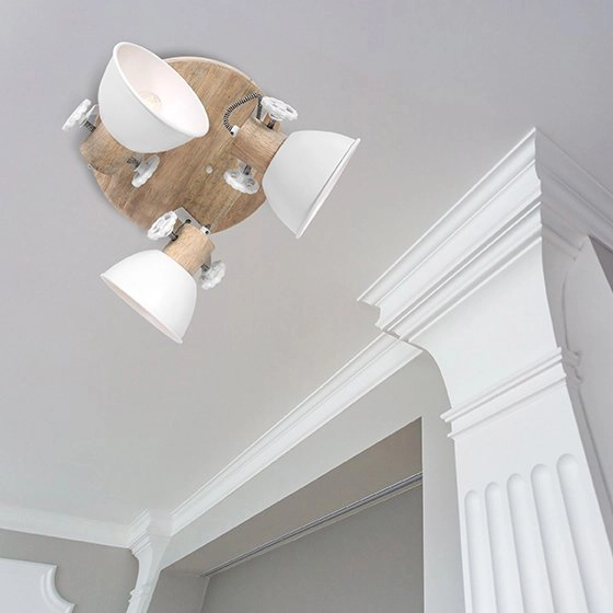 Industriële plafondlamp Gearwood 3-lichts wit met hout Steinhauer 8712746135428
