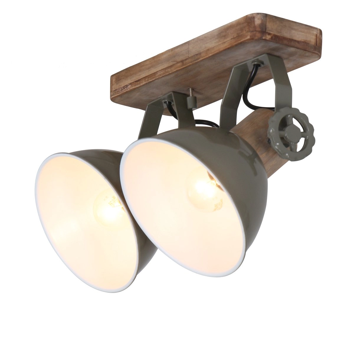 Opbouwspot Gearwood 2-lichts groen met houtbruin Opbouwspot Gearwood 2-lichts groen met houtbruin
