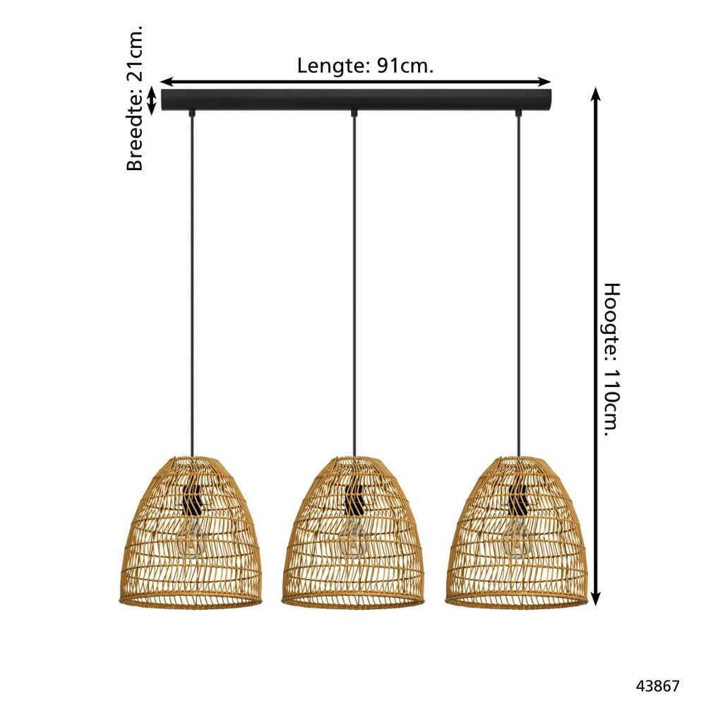 Eetkamer hanglamp Ayesgarth met rieten kappen Eglo 9002759438678