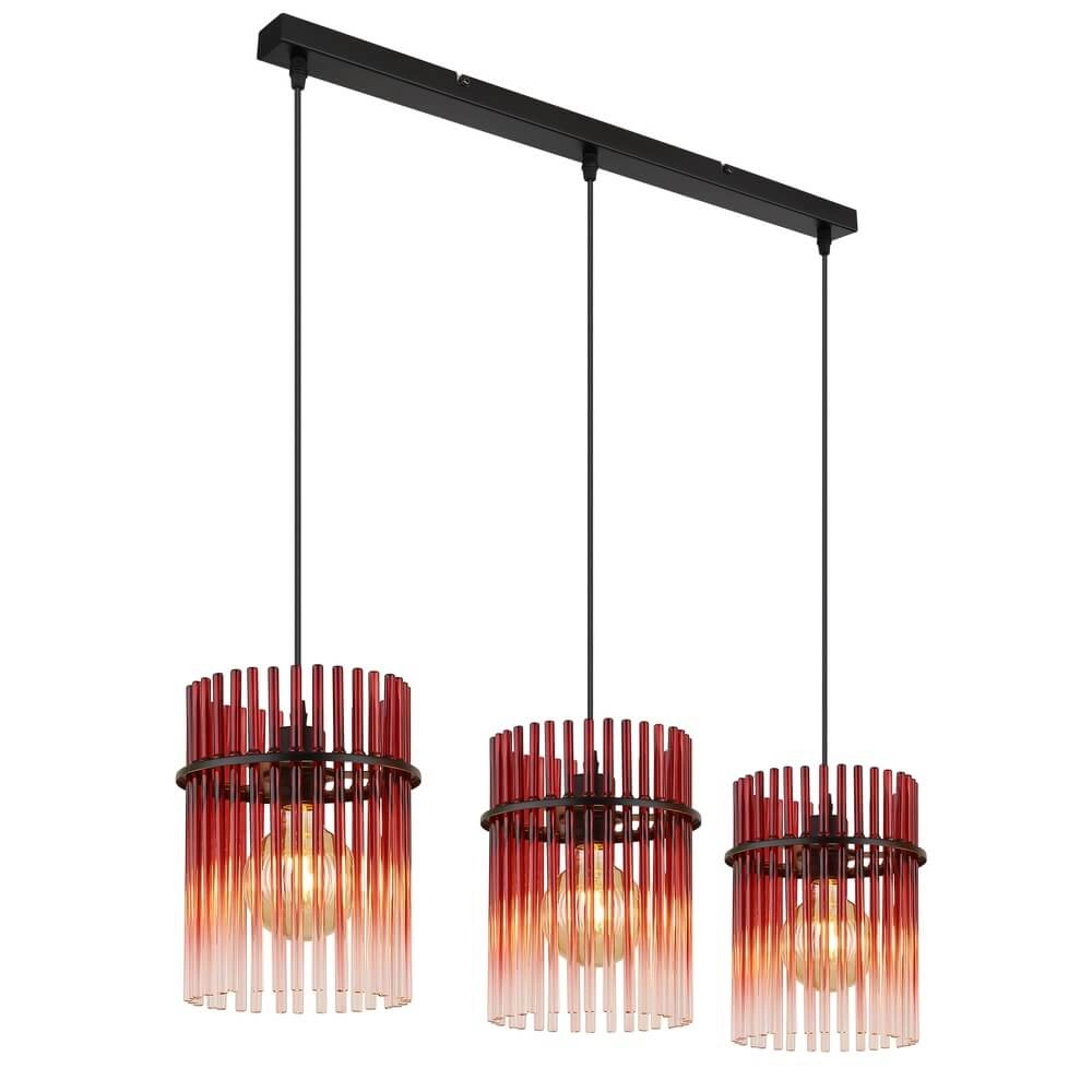 Zwarte hanglamp Gorley met rood glas 3-lichts