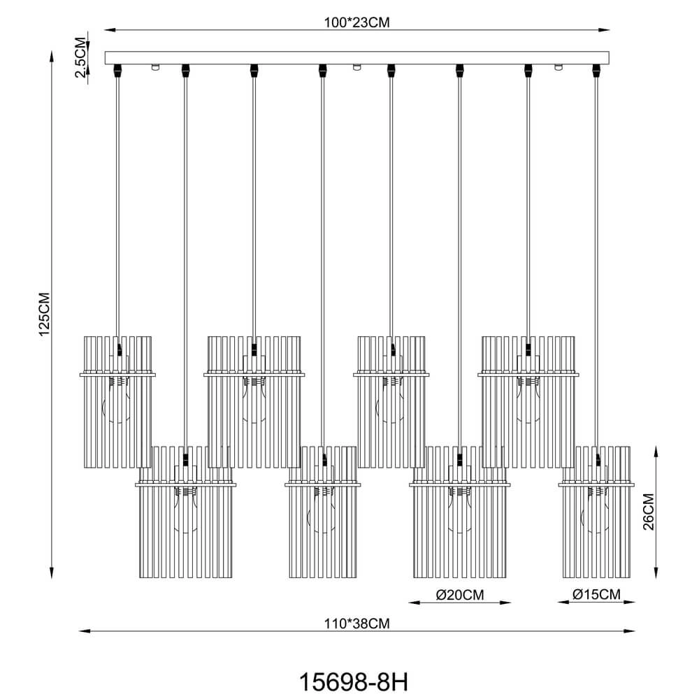 Zwarte hanglamp Gorley met smoke glas 8-lichts Globo 9007371465958
