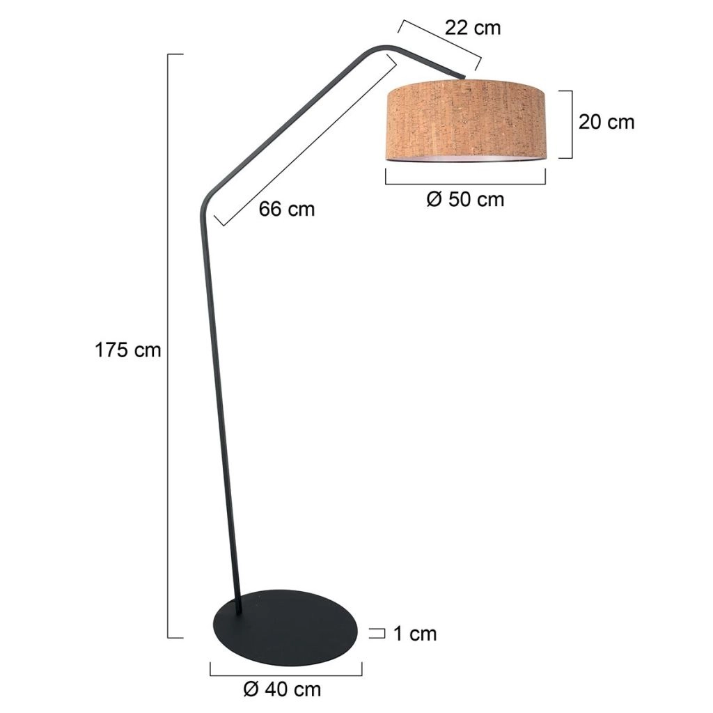 Zwarte vloerlamp Zig-Zag met kurk kap Ø50cm Steinhauer 8712746180428