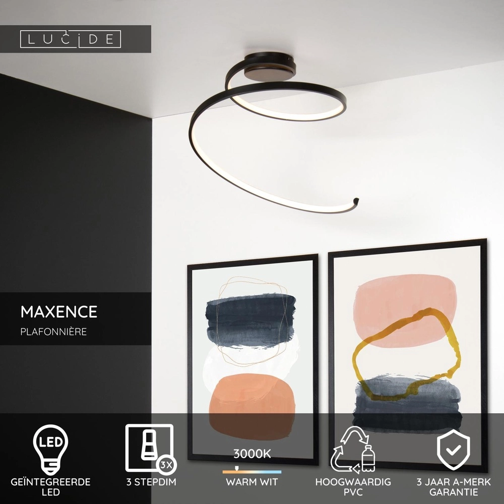 Moderne plafondlamp Maxence zwart Lucide 5411212460745