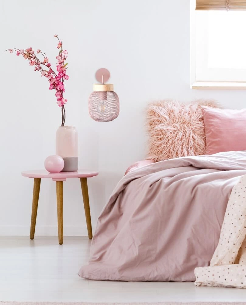 Wandlamp Giada roze met hout Brilliant 4004353354144