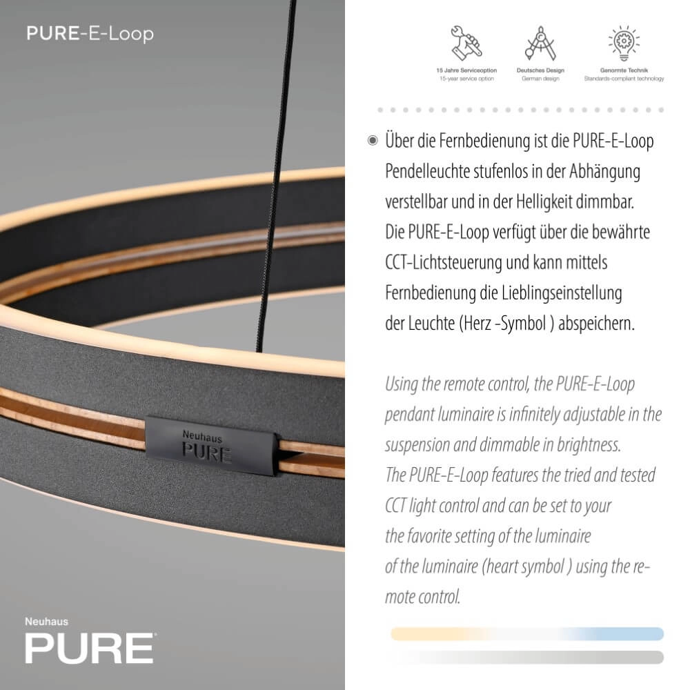 Strakke hanglamp Pure E-Loop zwart Ø 70cm Paul Neuhaus 4012248384336