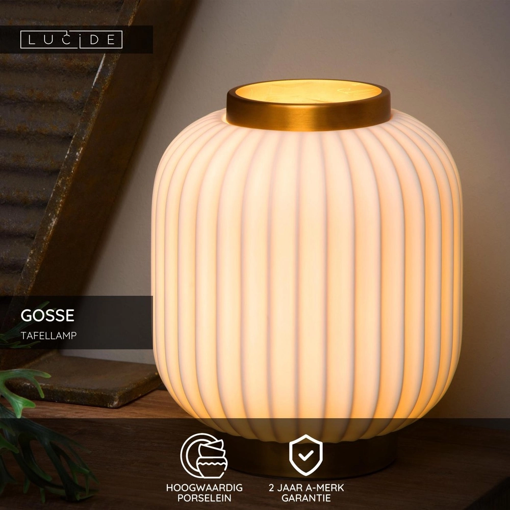 Design tafellamp Gosse goud met wit Lucide 5411212134158