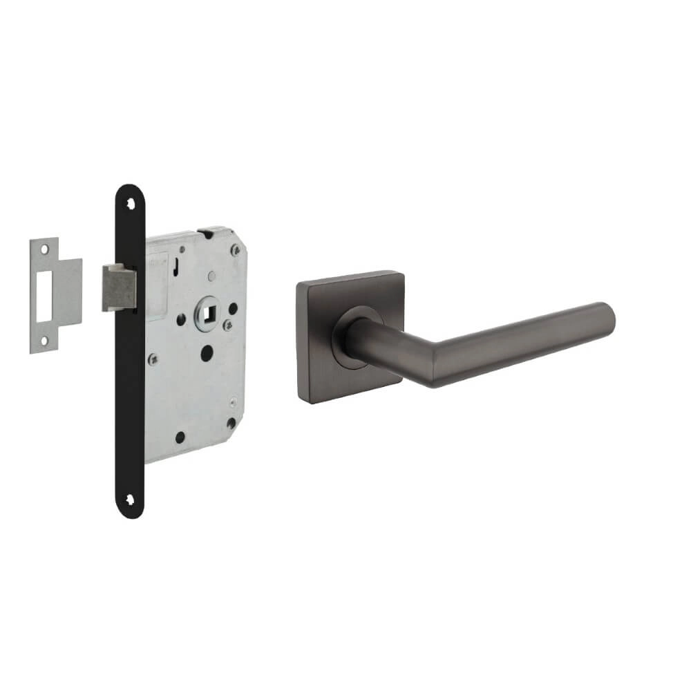 Compleet deurklinkset Bastian vierkant antraciet