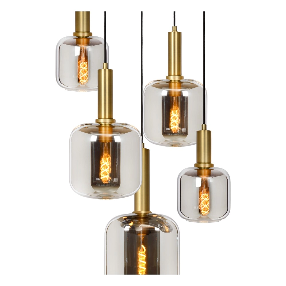 5-lichts hanglamp Joanet Ø 66cm goud met smoke glas Lucide 5411212451439