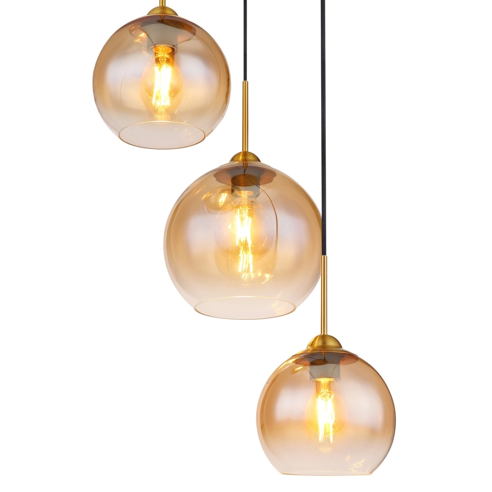 Gouden hanglamp Jamessa 3-lichts met amber glas Globo 9007371444687